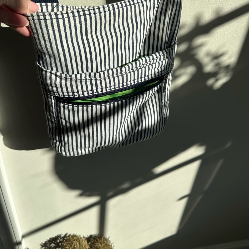 Thirty-One organizing crossbody bag navy and white stripe